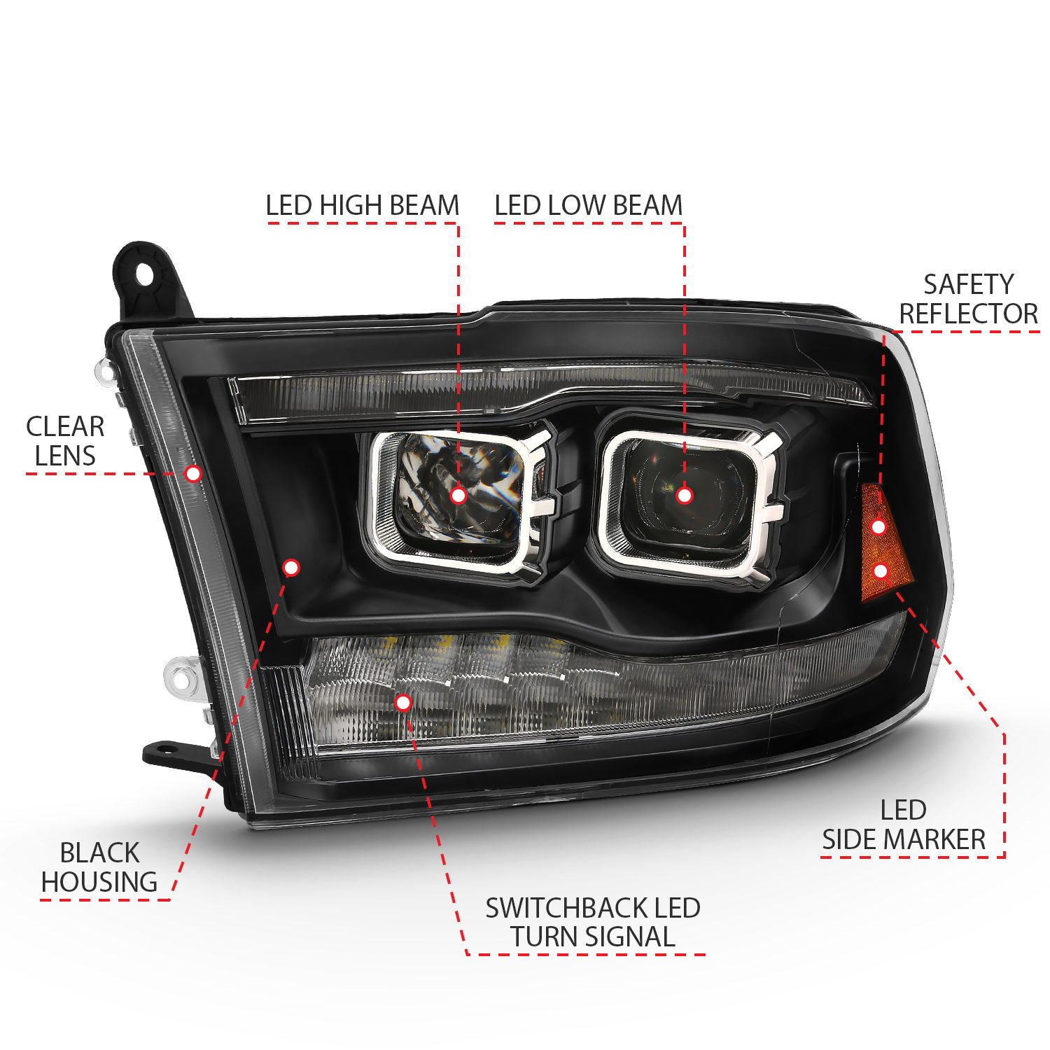 ANZO USA LED Projector Headlights for Dodge Ram & Ram 1500