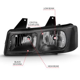 Crystal Headlights for Chevrolet Express & GMC Savana dimension diagram, ANZO USA 111474