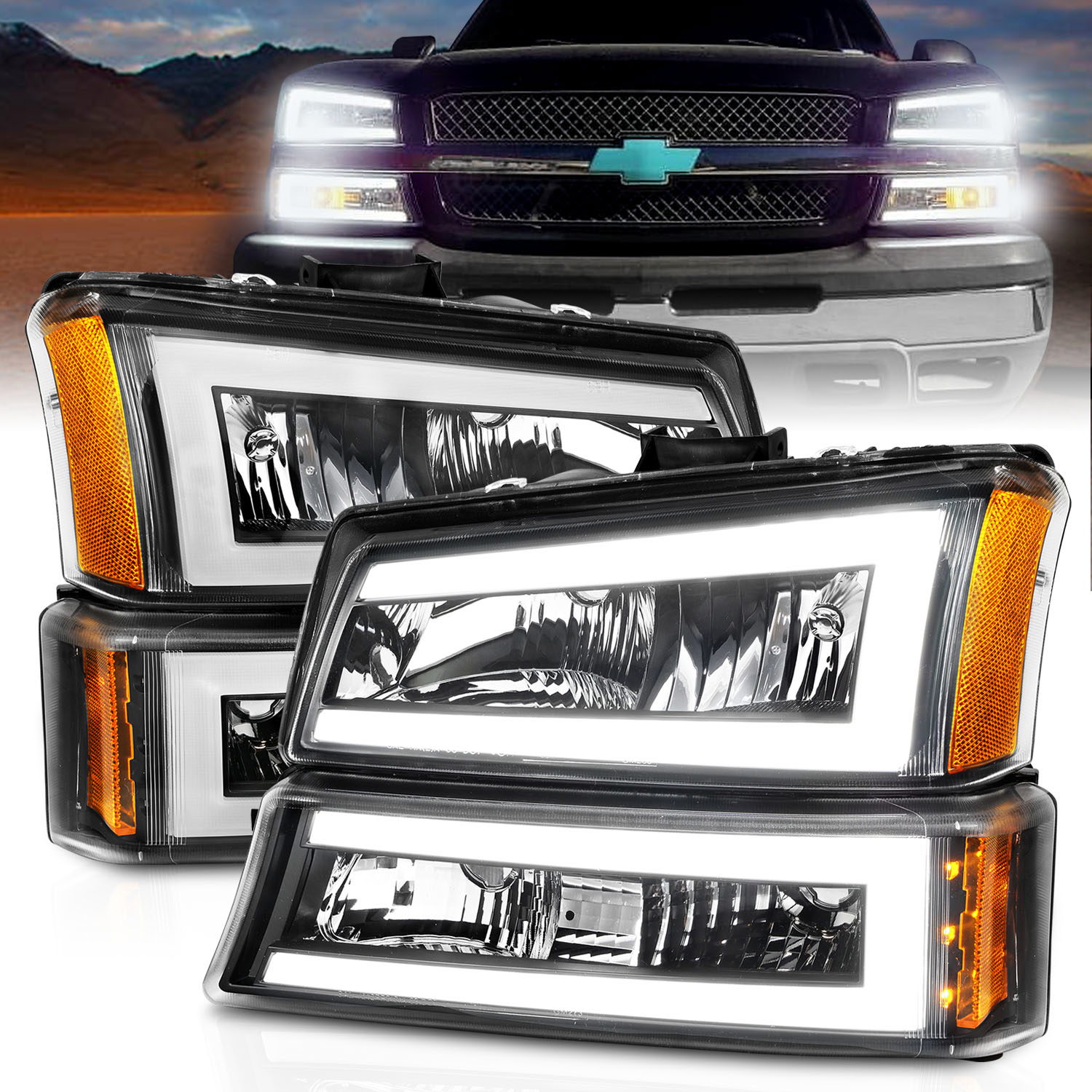ANZO USA Crystal Headlight for Chevrolet Silverado & Avalanche