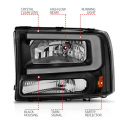 Crystal Headlight for Ford Super Duty & Excursion (1999-2004), view 4, ANZO USA 111549