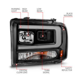 Projector Headlight for Ford Super Duty & Excursion (2005-2007), view 4, ANZO USA 111551
