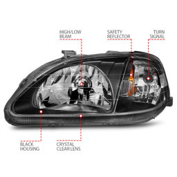 Crystal Headlight Set for Honda Civic (1999-2000), view 6, ANZO USA 121070