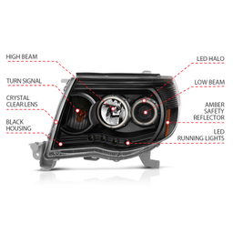 Projector Headlight Set with Halo for Toyota Tacoma, view 3, ANZO USA 121282