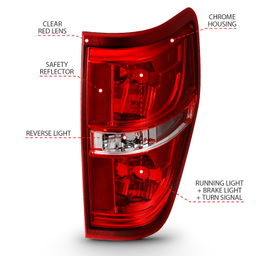 Tail Lights for Ford F-150 (2009-2014) dimension diagram, ANZO USA 311299
