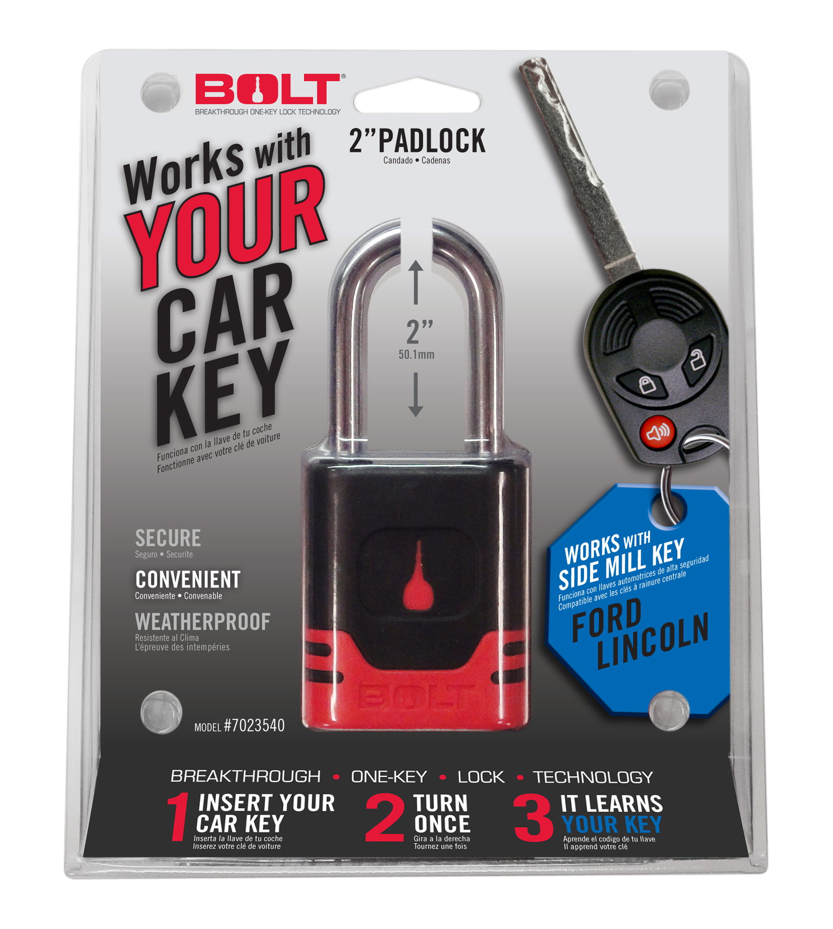 BOLT Padlock for Ford Side Cut Key Family