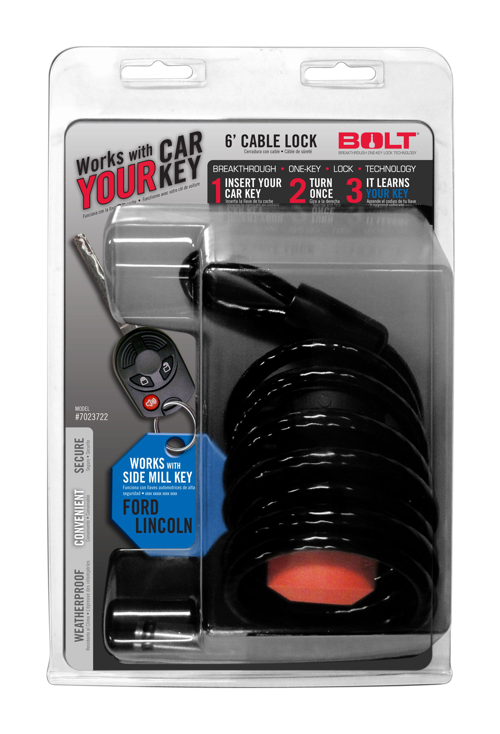 BOLT 6 ft. Cable Lock for Ford Side Cut Keys