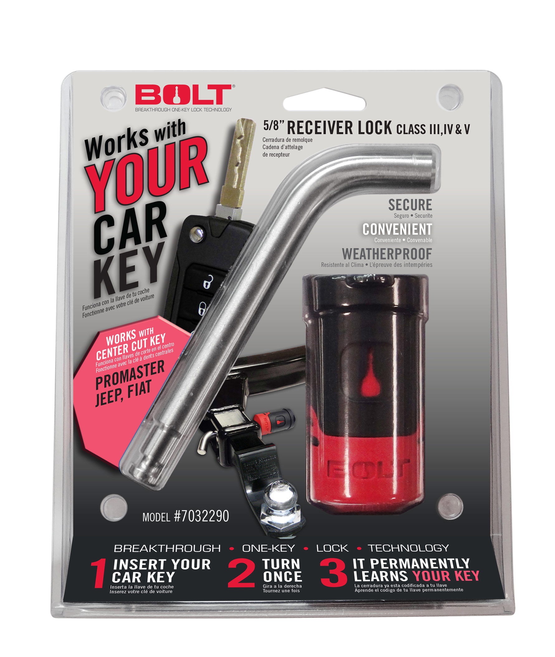 BOLT 5/8 in. Receiver Lock for Jeep Center Cut Keys