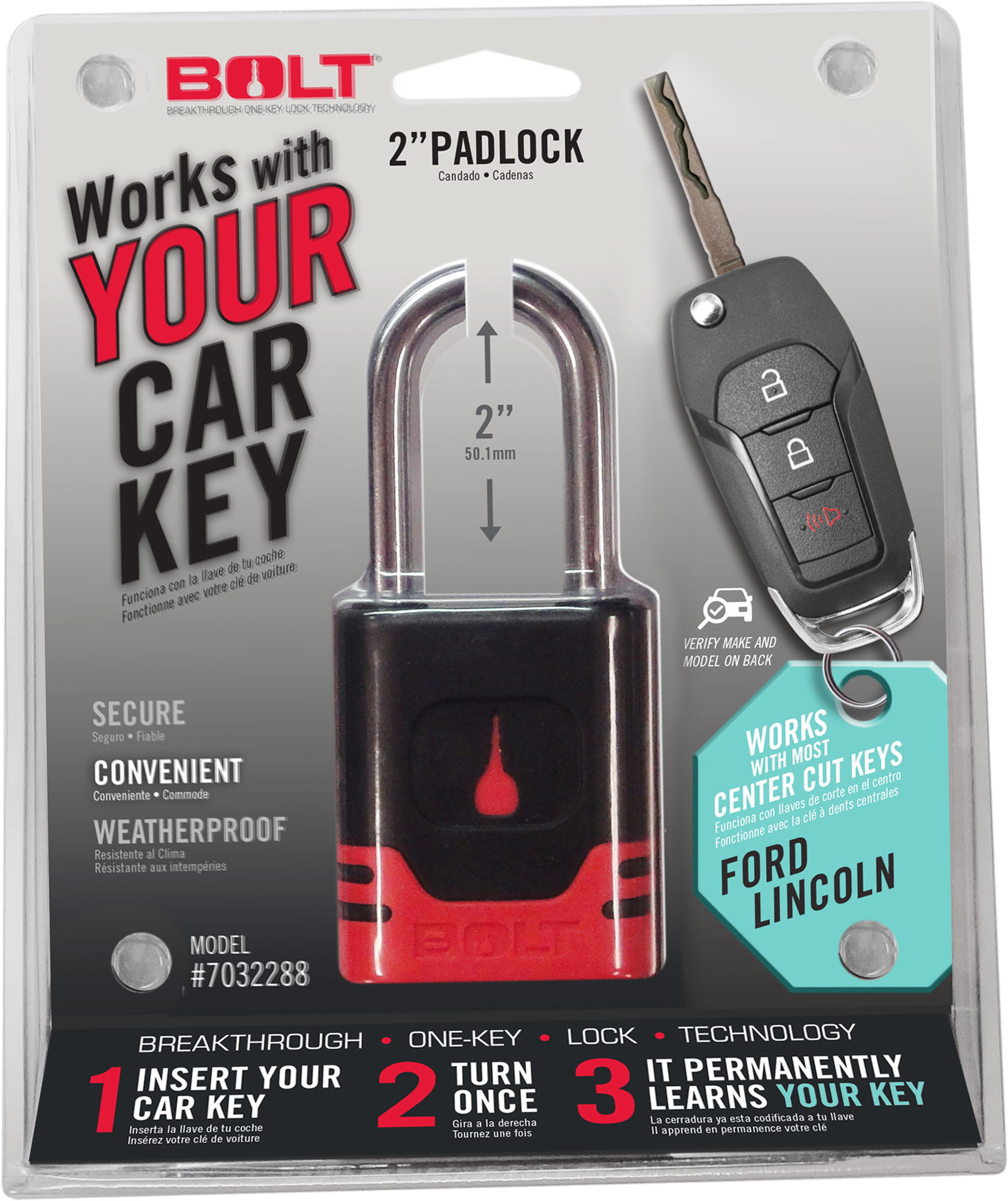 BOLT Padlock for Ford Center Cut Key Family