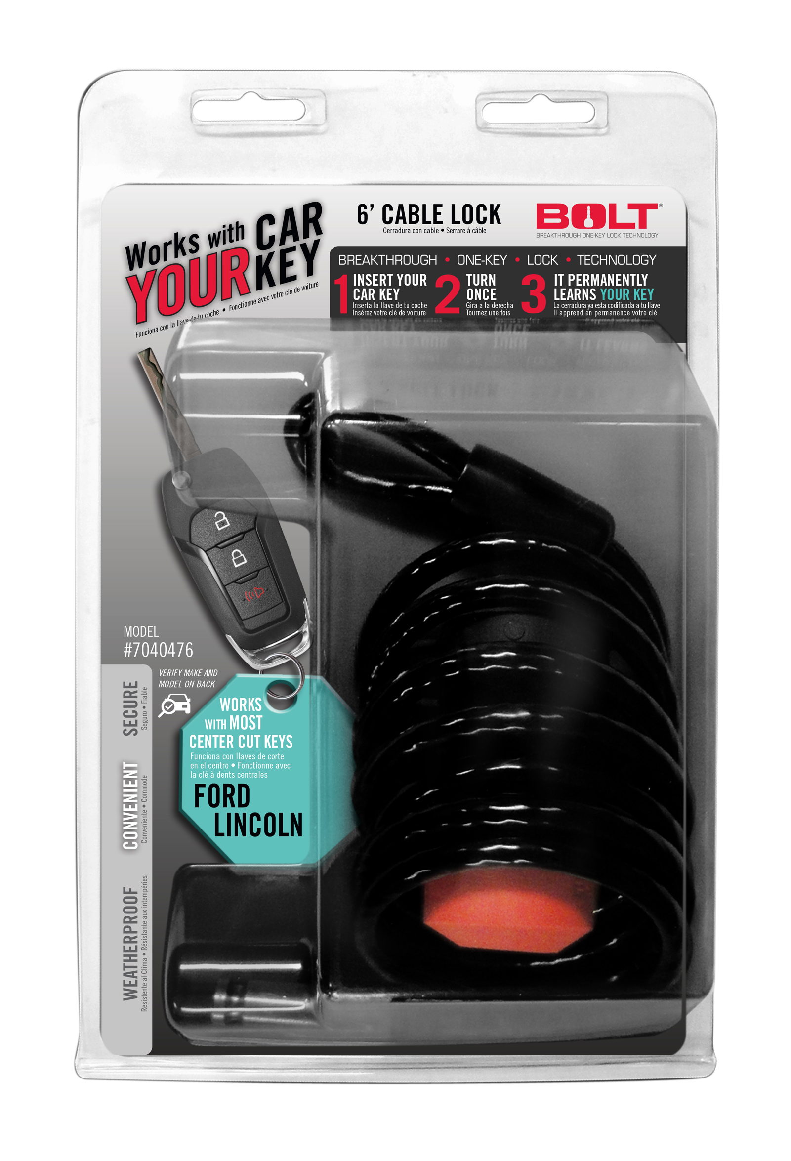 BOLT 6 ft. Cable Lock for Ford Center Cut Keys
