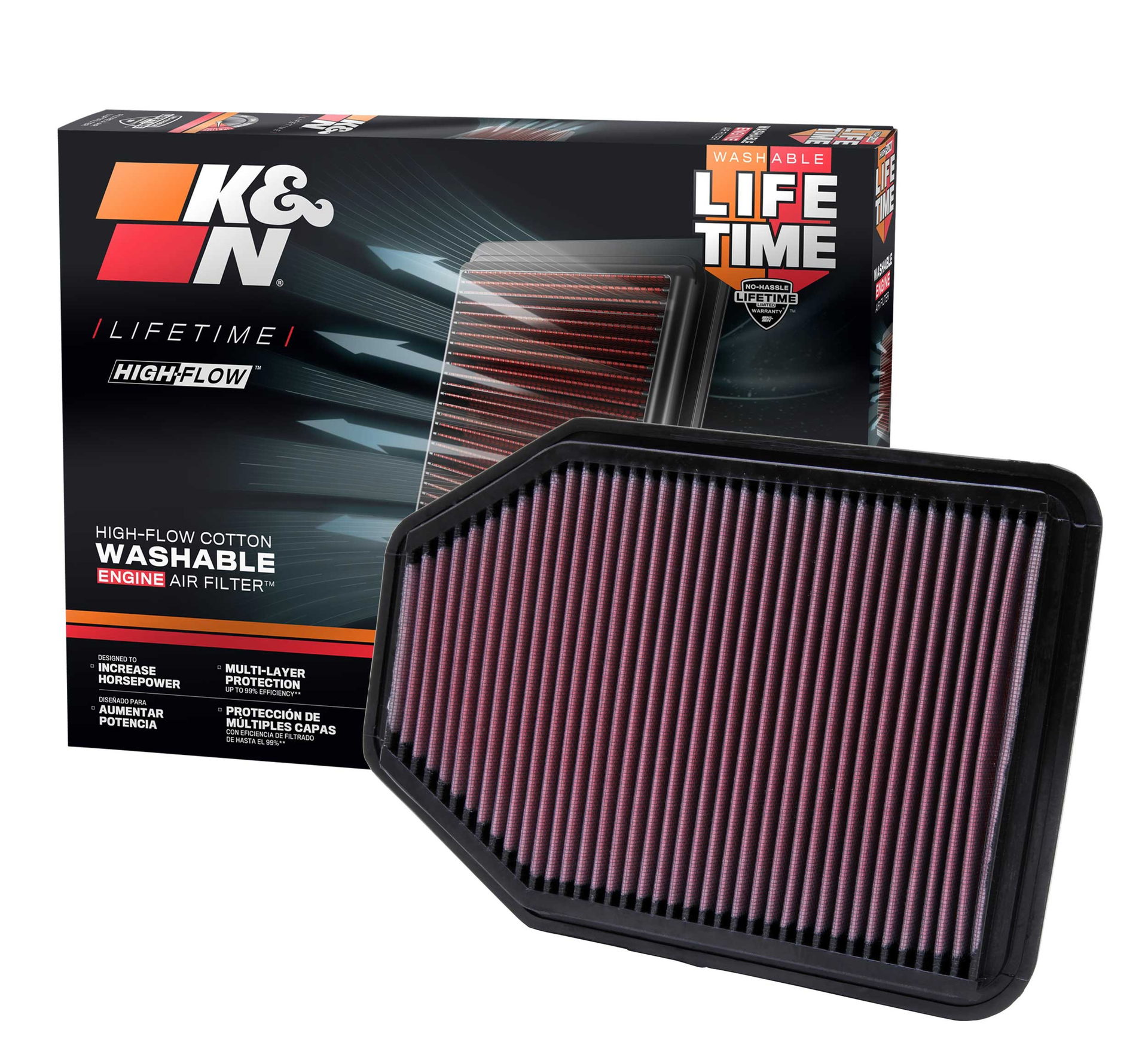 Replacement Air Filter for Jeep Wrangler JK (2007-2018), K&N 33-2364
