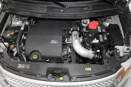 Silver Metal Intake for Ford Explorer (2011-2019) shown installed, K&N 77-2575KS