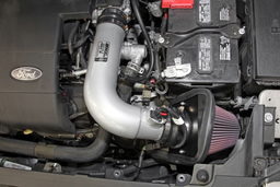 Silver Metal Intake for Ford Explorer (2011-2019) shown installed, K&N 77-2575KS