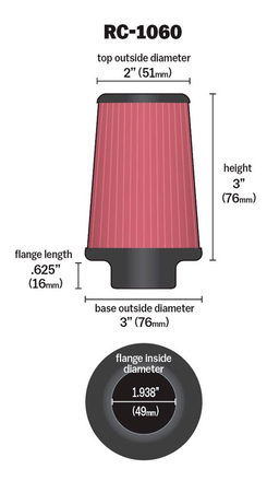 K&N Universal Clamp-On Air Filter RC-1060, view 4