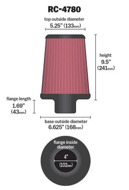 Universal Clamp-On Air Filter - K&N RC-4780, view 6