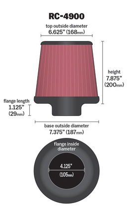 Universal Clamp-On Air Filter - K&N RC-4900, view 2