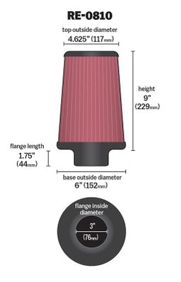 Universal Clamp-On Air Filter - K&N RE-0810, view 6
