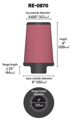 K&N Universal Clamp-On Air Filter RE-0870, view 3