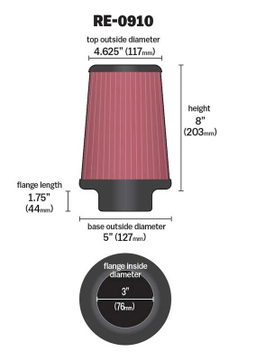 K&N Universal Clamp-On Air Filter RE-0910, view 2