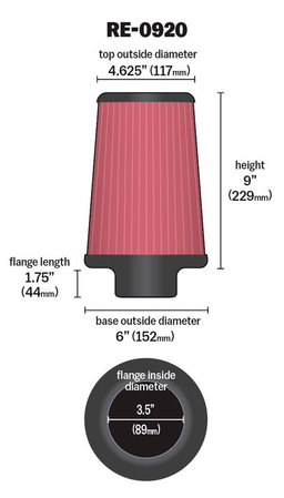 K&N Universal Clamp-On Air Filter RE-0920, view 5