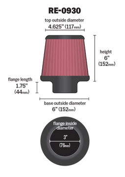 K&N Universal Clamp-On Air Filter RE-0930, view 6