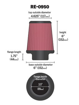 K&N Universal Clamp-On Air Filter RE-0950, view 6