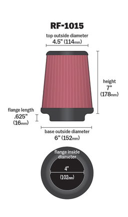 K&N Universal Clamp-On Air Filter RF-1015, view 3