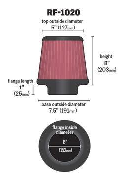 K&N Universal Clamp-On Air Filter RF-1020, view 2