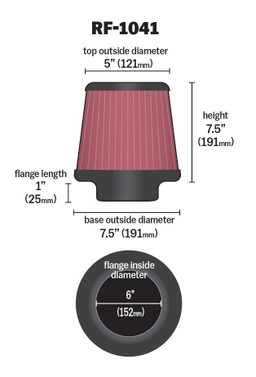 K&N Universal Clamp-On Air Filter RF-1041, view 4