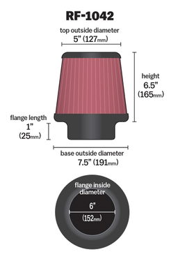 K&N Universal Clamp-On Air Filter RF-1042, view 5