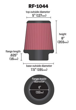 K&N Universal Clamp-On Air Filter RF-1044, view 2