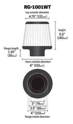 K&N Universal Clamp-On Air Filter RG-1001WT, view 5