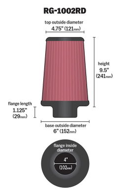 K&N Universal Clamp-On Air Filter RG-1002RD, view 6
