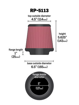 K&N Universal Air Filter - Carbon Fiber Top RP-5113, view 2