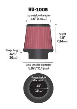 K&N Universal Clamp-On Air Filter RU-1005, view 4