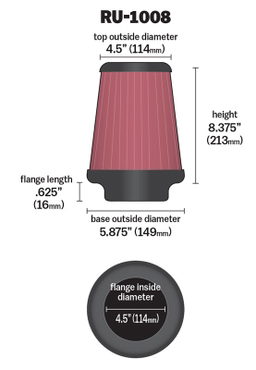 K&N Universal Clamp-On Air Filter RU-1008, view 3