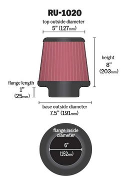 K&N Universal Clamp-On Air Filter RU-1020, view 4