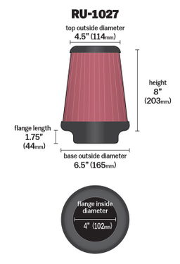 K&N Universal Clamp-On Air Filter RU-1027, view 4