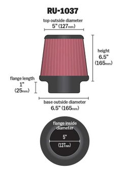 K&N Universal Clamp-On Air Filter RU-1037, view 4
