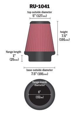 K&N Universal Clamp-On Air Filter RU-1041, view 3