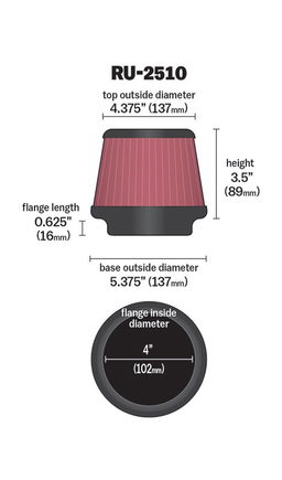 K&N Universal Clamp-On Air Filter RU-2510, view 3