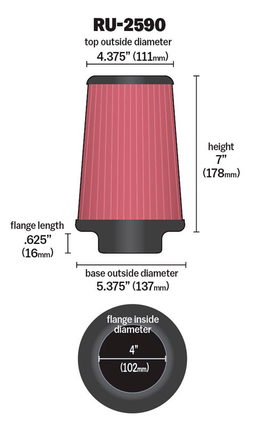 K&N Universal Clamp-On Air Filter RU-2590, view 6