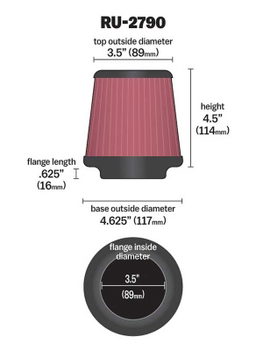 K&N Universal Clamp-On Air Filter RU-2790, view 2