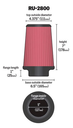 K&N Universal Clamp-On Air Filter RU-2800, view 6