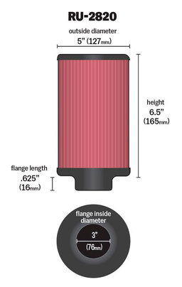 K&N Universal Clamp-On Air Filter RU-2820, view 3