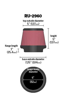 K&N Universal Clamp-On Air Filter RU-2960, view 4