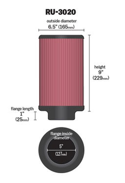 K&N Universal Clamp-On Air Filter RU-3020, view 3