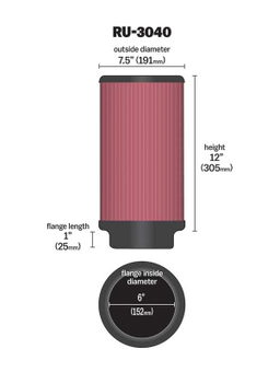 K&N Universal Clamp-On Air Filter RU-3040, view 3