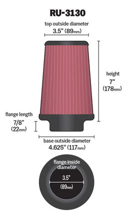 K&N Universal Clamp-On Air Filter RU-3130, view 6