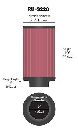K&N Universal Clamp-On Air Filter RU-3220, view 3