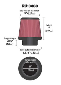 K&N Universal Clamp-On Air Filter RU-3480, view 2